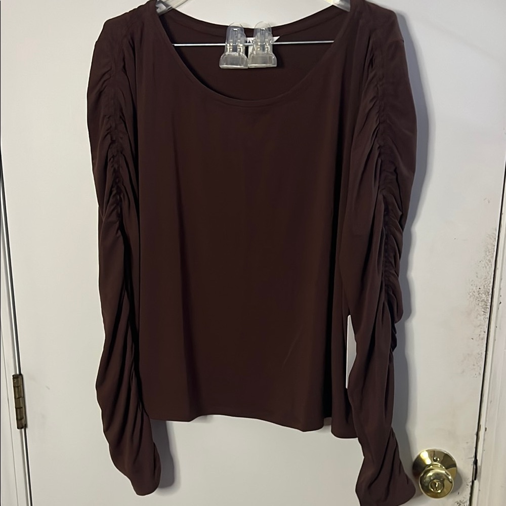 Athleta NWT Brown Ruched Long Sleeve Crop Top - Picture 8 of 8